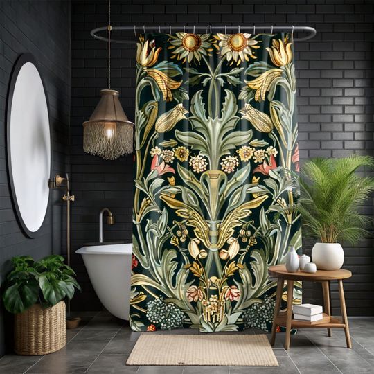 Discover William Morris Floral Print Shower Curtain, Floral Bathroom Decor, William Morris Inspired Bathroom Display