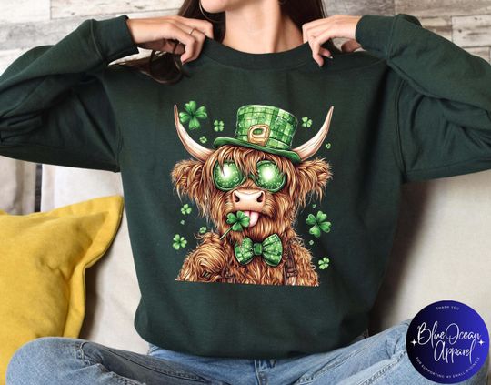 Discover Lucky Highland Cow St. Patrick's Day Sweatshirt