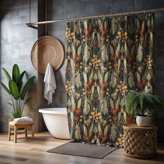 Discover Boho Art Nouveau Shower Curtain Modern Floral Foliage Bathroom Decor  Vibes Dark Academia William Morris