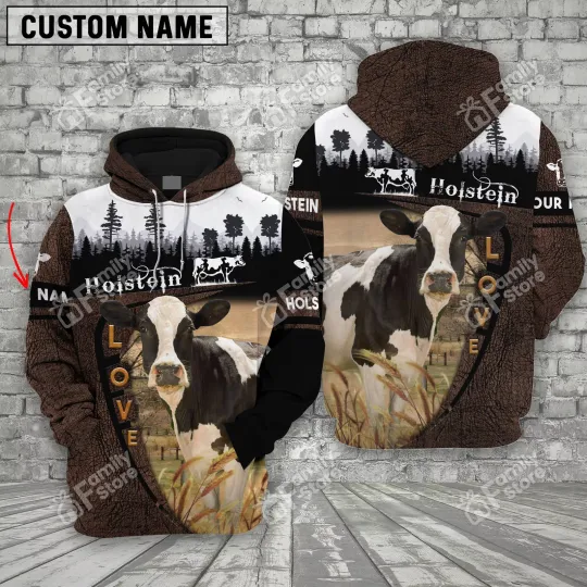 Discover Personalized Holstein On Farms Printed 3D Wooden Forest Hoodie
