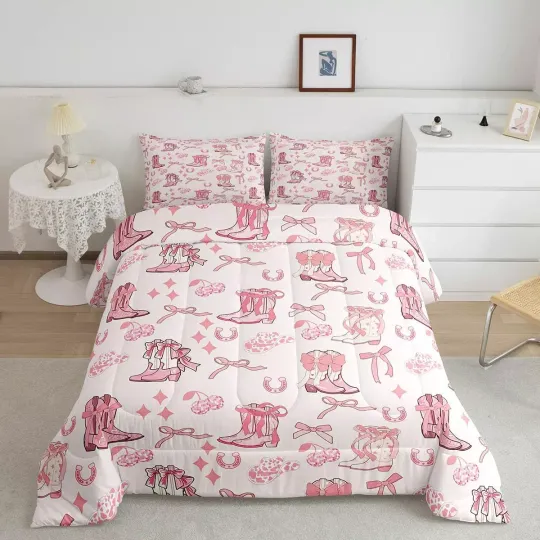 Discover Western Cowgirl Comforter Set Queen Size,Tribal Boots Caps Horseshoe Bedding Set