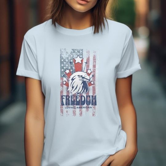 Discover Freedom Eagle Graphic T-Shirt, Patriotic Tee, Unisex Softstyle Shirt, Independence Day Outfit, Americana Apparel, Gift for Veterans