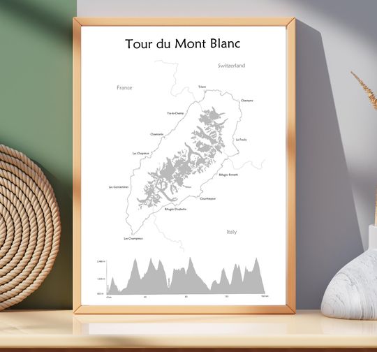 Discover Tour Du Mont Blanc Trail Map Poster, TMB Trail Hiking