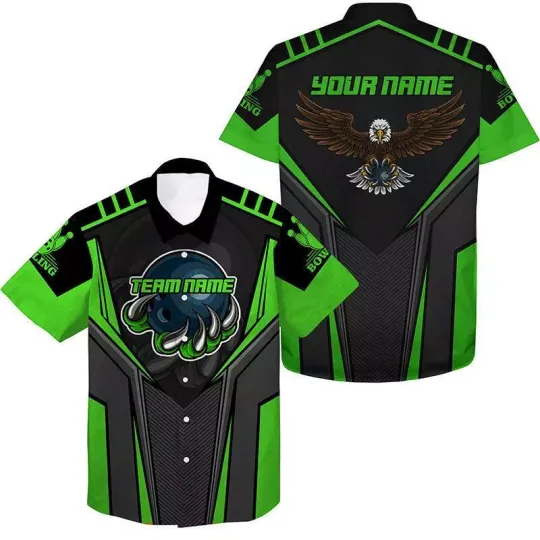 Discover Bowling Eagle Custom Name And Team Name Hawaiian Shirt Green Black Bowling