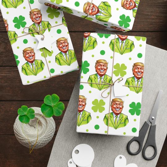 Discover Trump St. Patrick's Day Wrapping Paper, Clover Wrapping Paper