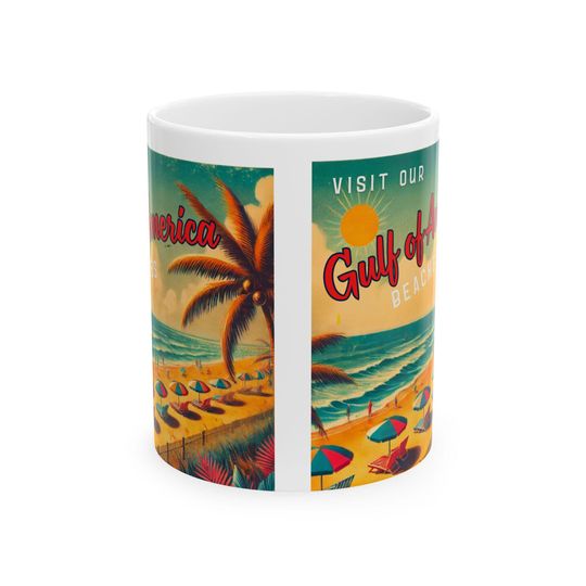 Discover Gulf of America Ceramic Mug, Beach, Coffee cup, Trump, MAGA