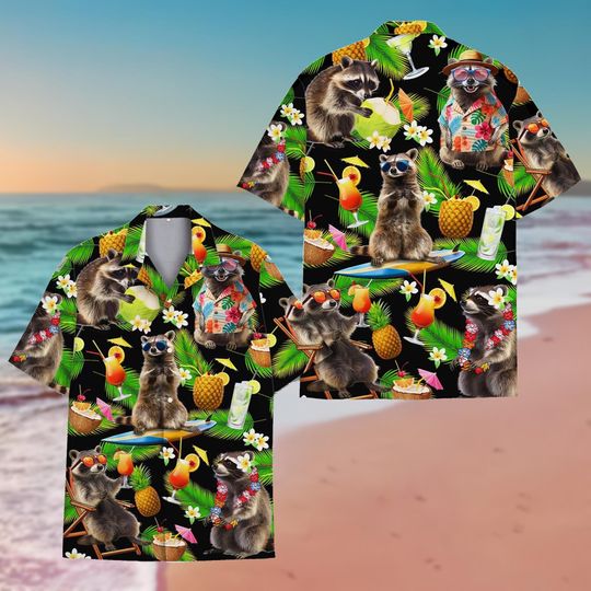 Discover Tropical Raccoon Hawaiian Shirt Men Women Youth, Cocktail Raccoon Shirt