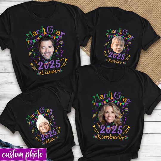 Discover Personalized Mardi Gras Family Shirt, Custom Funny Face Mardi Gras Shirt, Family Matching Shirt For Mardi Gras, New Orleans Louisiana Family