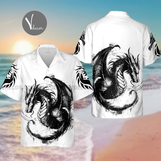 Discover Black Dragon Hawaiian Shirt, Mythical Dragon Summer Shirt, 3D Hawaiian Aloha Shirt