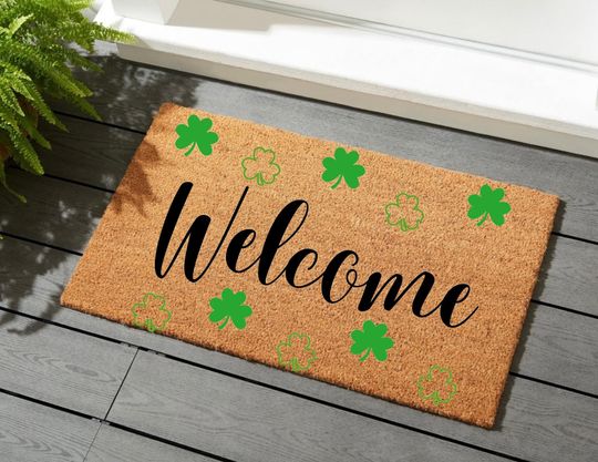 Discover Irish kisses and shamrock wishes doormat- St. Patricks day door mat