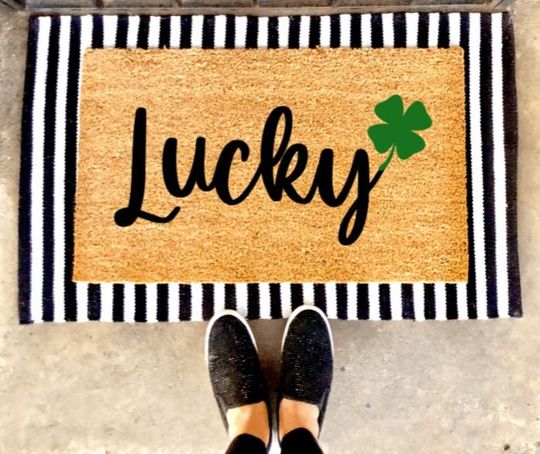 Discover Lucky St. Patrick's Day Clover Spring Doormat | Irish | Green