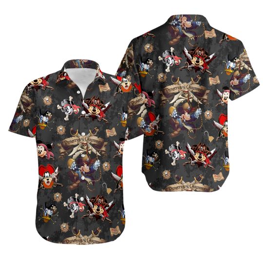 Discover Famous Mouse And Friend Character 3D All Over Printed Hawaiian Shirt, Pirate Cruise Aloha Shirt, Summer Vacation Shirt