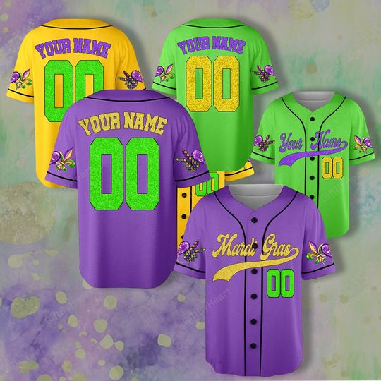 Discover Personalized Mardi Gras Baseball Jersey, Custom Name Mardi Gras Baseball Jersey MG454