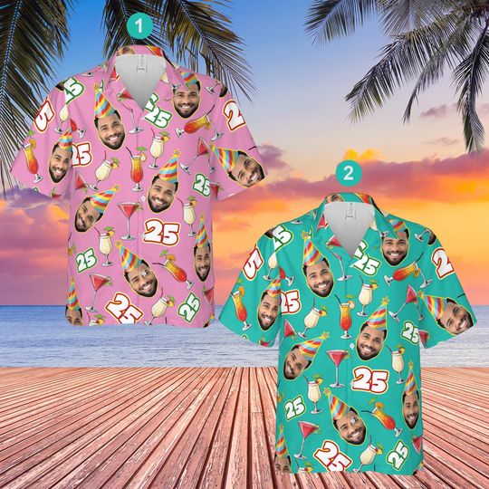 Discover Personalized Birthday Hawaiian Shirt, Funny Custom Face Photo Birthday Button Up Shirt