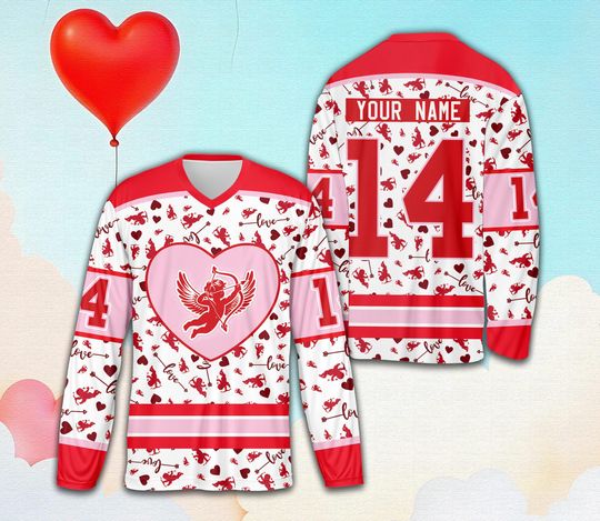 Discover Personalized Valentine's Day Ice Hockey Jersey, Custom Cupid Valentine Hockey Shirt, Hockey Team Jersey, Love Valentine Gift, Sports Uniform