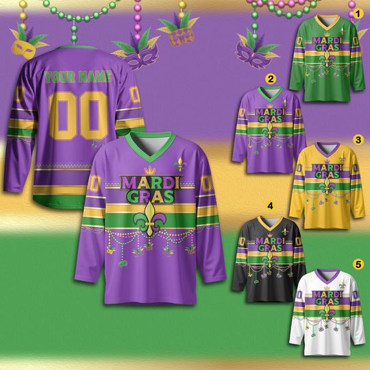 Discover Personalized Mardi Gras Hockey Jersey for Adult, Mardi Gras Hockey Jersey, Hockey Team Jersey for Fans, Mardi Gras Outfit