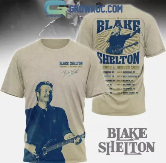 Discover Blake Shelton Friends And Heroes 2025 Tour 3D T-Shirt
