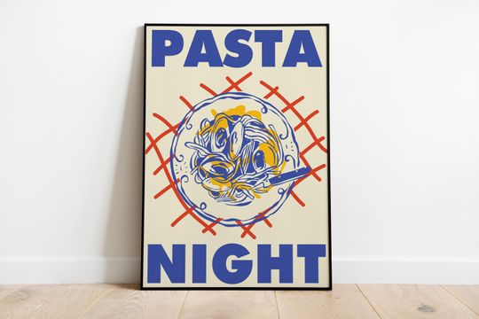 Discover Retro Italian Pasta Night Poster, Spaghetti Lover Poster Art, Trendy Foodie Gift