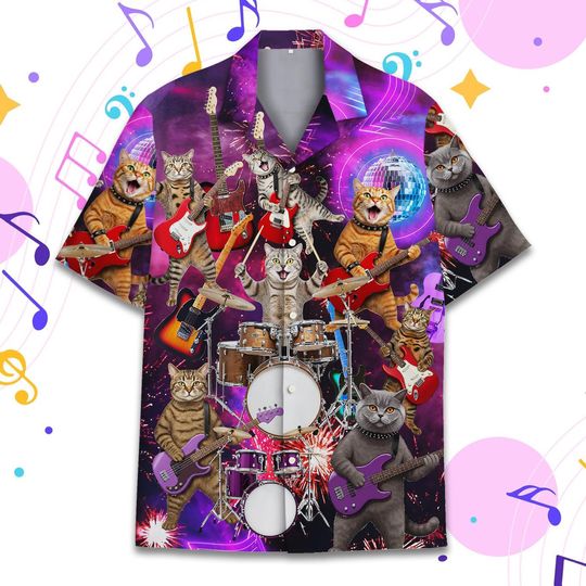Discover Rock Band Cats Hawaiian Shirt Men Women Youth, Cat Button Down