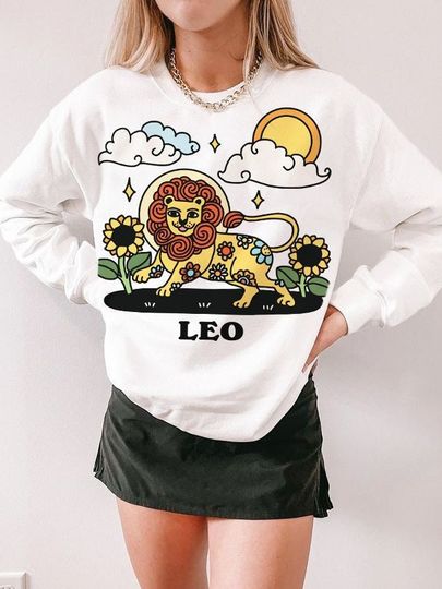 Discover Leo Zodiac Sweatshirt, Retro Astrology Sign Sweatshirt, Cute Birthday Gift
