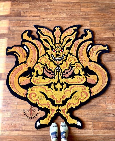 Discover YELLOW DRAGON RUG / Nine Tailed Fox / Handtufted / Father's Day Gift