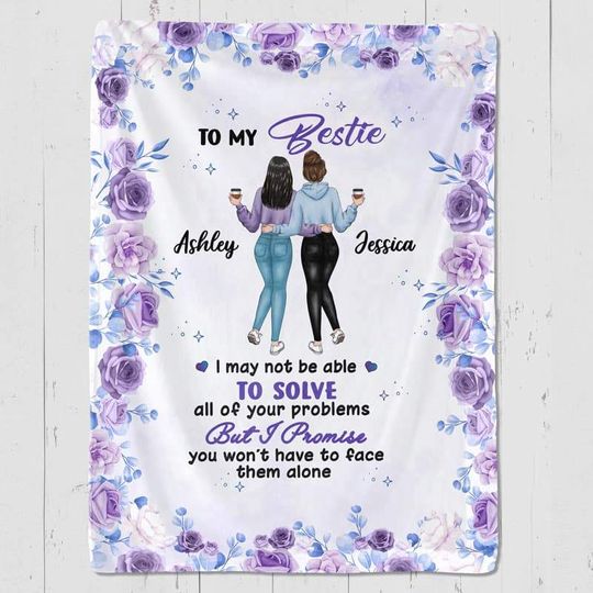 Discover Floral Modern Girls Besties Standing Back View Personalized Fleece Blanket