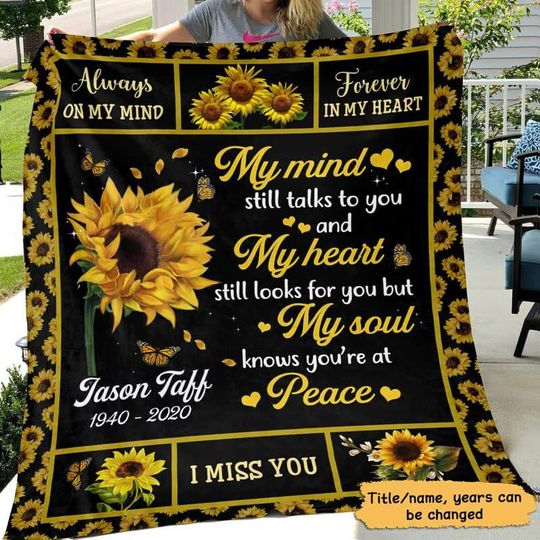 Discover Sunflower My Mind Still Talk To You Memorial Personalized Fleece Blanket