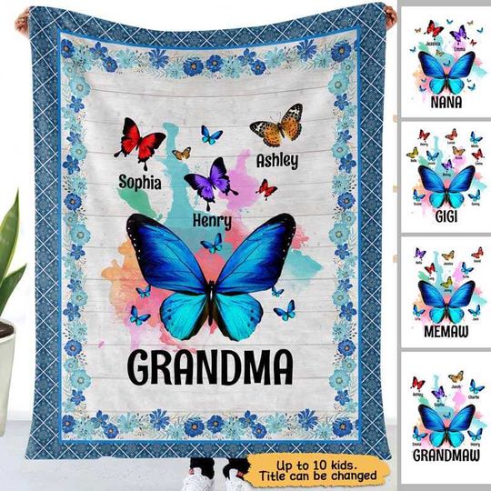 Discover Mom Grandma And Kids Butterfly Personalized Fleece Blanket