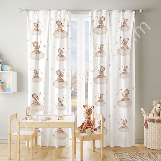 Discover Little teddy bear above the clouds Window Curtain, Home Decor