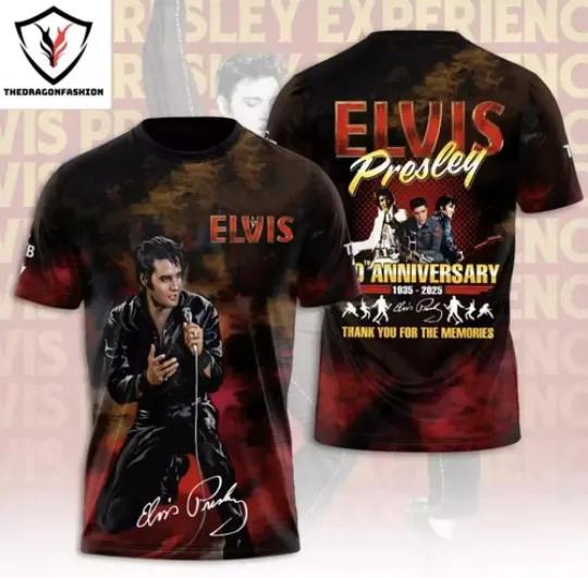 Discover Elvis Presley 90Th Anniversary 1935-2025 Signature 3D T-Shirt