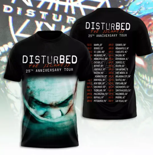 Discover Disturbed 2025 Tour 3D T-Shirt, Gift For Men And Women