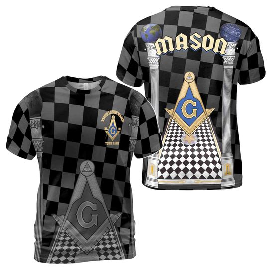 Discover Personalized Blue Lodge Freemasonry With Caro Pattern Men's T-Shirt S-5XL