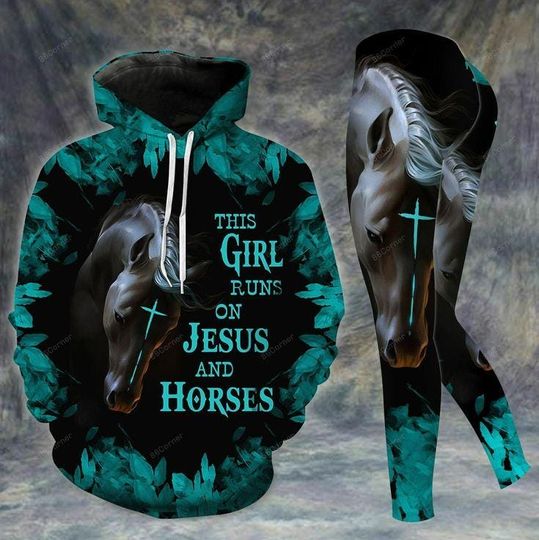 Discover Blue Jesus And Horse Hoodie And Legging Set, Horse Hoodie Legging