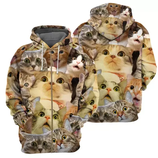 Discover Amazing Cat Zip Hoodie, 3D All Over Printed, Xmas Gift, Cat Lover Gift,Full Size