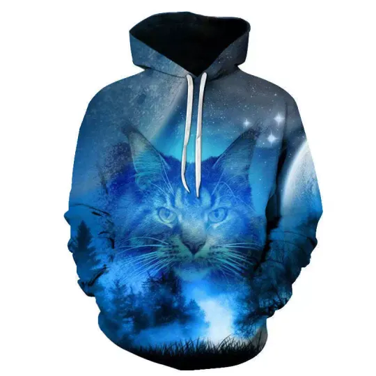Discover Cute Cat Digital Print Hooded Couple Sweatshirt