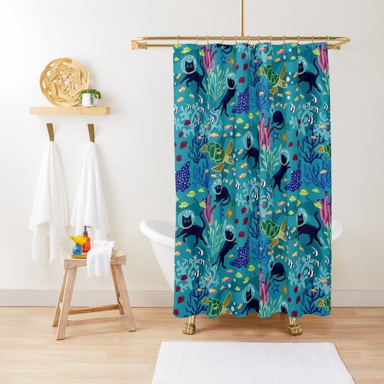 Discover Feline Seabed Exploration Shower Curtain