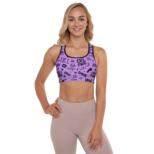 Discover Purple Girl Power Shadow Leopard Print Motivational Racerback Sports Bra