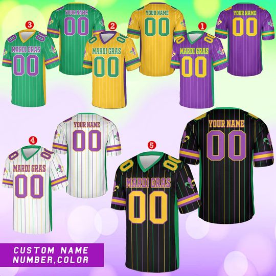 Discover Personalized Mardi Gras Football Jersey, Custom Your Name And Number
