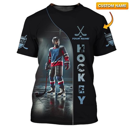 Discover Custom Hockey T-Shirt - Ice Hockey Player Design with Sticks and Skates