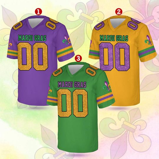 Discover Personalized Glitter Mardi Gras Football Jersey, Custom Name And Number Short Sleeve Jersey, Mardi Gras Carnival Jersey