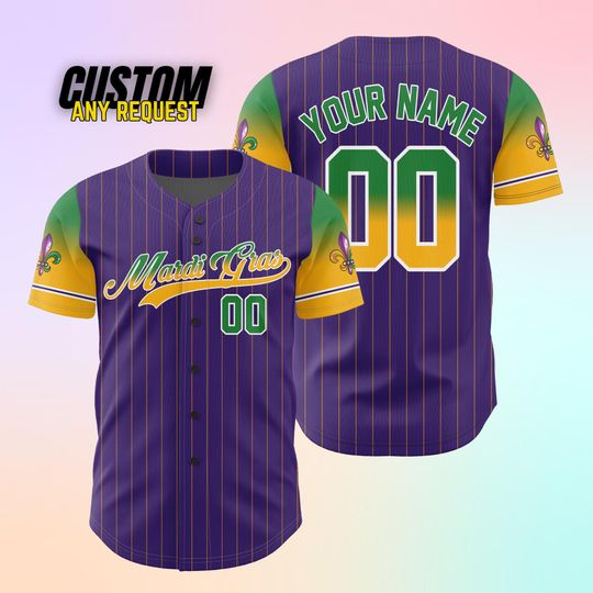 Discover Personalized Mardi Gras Baseball Jersey, Custom Jersey, Mardi Gras Carnival Jersey B81