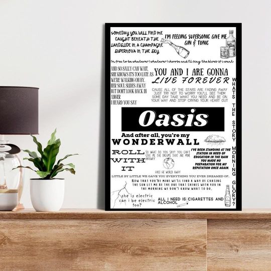 Discover Oasis Lyric Poster Lyrics Wall Art Oasis Print Lyric Print