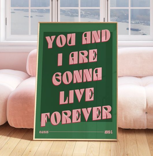 Discover Oasis Poster, Live Forever Music Print, Music Lyric Art