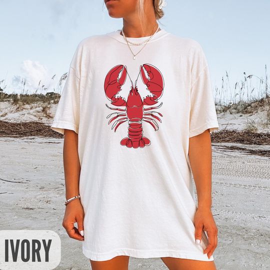 Discover Red Lobster Line Art Graphic T-Shirt, Coastal Nautical Tee for Ocean Lovers