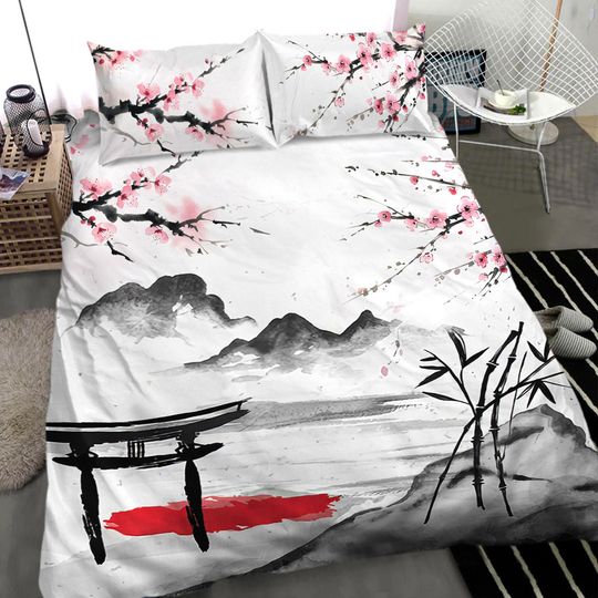 Discover Japanese Bedding, Cherry Blossom Duvet Cover, Sakura Comforter Set by Cool Bedding