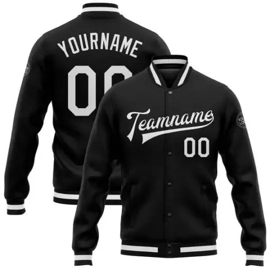 Discover Custom Black White Full-Snap Varsity Letterman Jacket