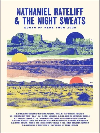 Discover Nathaniel Rateliff And The Night Sweats South Of Here 2025 Tour Poster
