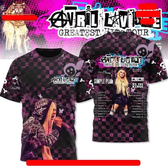 Discover Avril Lavigne Greatest Hits Tour 2025 3D T Shirt