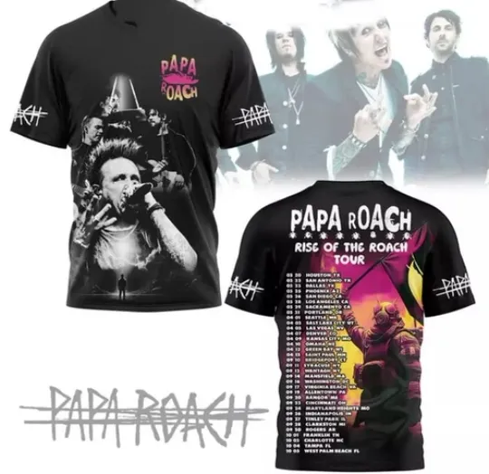 Discover Papa Roach Rise Of The Roach 2025 Tour AOP 3D T-shirt