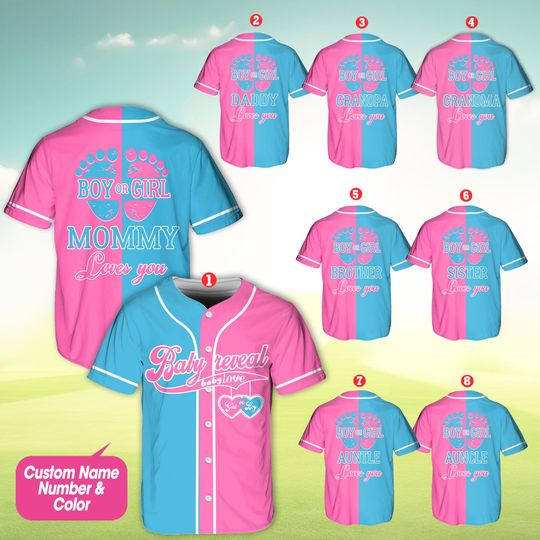 Discover Personalized Baby Reveal Baseball Jersey, Blue or Pink Baseball Jersey, Gender Reveal Jersey